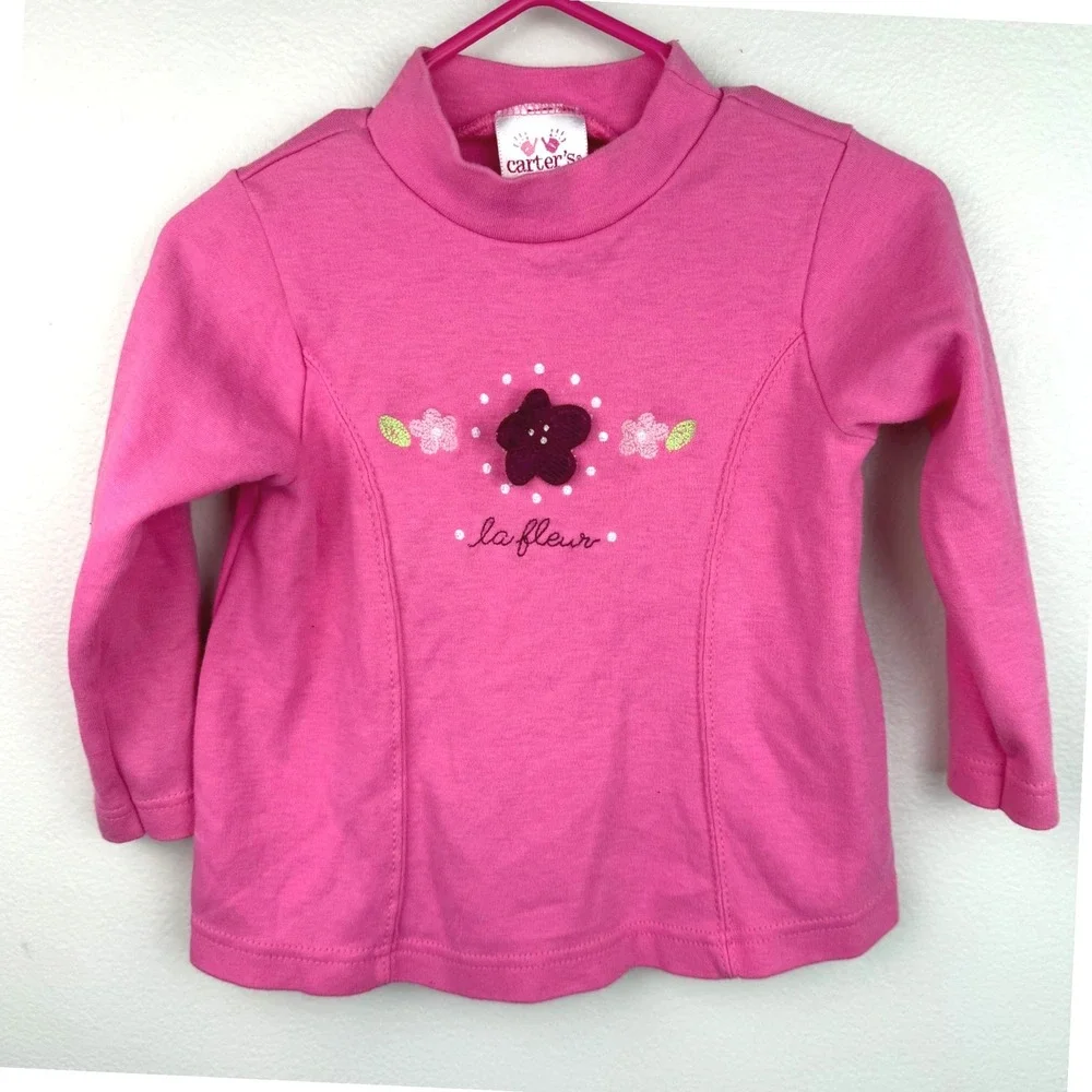 Vtg Carter's 2T Pink Long Sleeve Floral Embroidered 